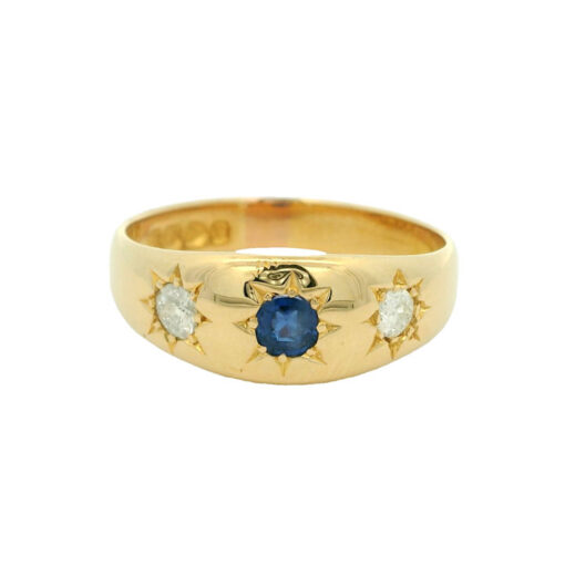 Victorian 18ct Gold Diamond and Sapphire Gypsy Ring dated 1898