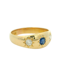 Victorian 18ct Gold Diamond and Sapphire Gypsy Ring dated 1898