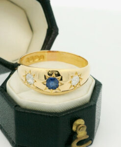 Victorian 18ct Gold Diamond and Sapphire Gypsy Ring dated 1898