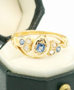 Antique 18ct Gold Diamond and Sapphire Ring dated 1903
