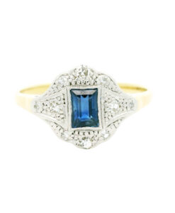 18ct gold diamond and sapphire Art Deco cluster Ring