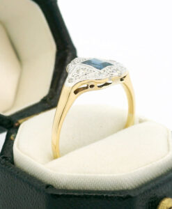 18ct gold diamond and sapphire Art Deco cluster Ring