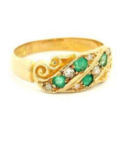 Antique 18ct Gold Diamond and Emerald Ring dated 1900