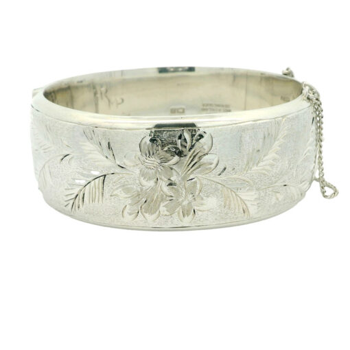 Wide Sterling Silver Engraved Bangle Dated 1967