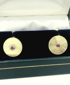 Elegant 9ct Gold Ruby Target Cufflinks dated 1986