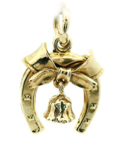 Vintage 9ct Gold Wedding Bell and Horseshoe Charm