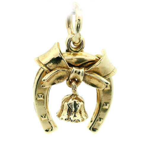 Vintage 9ct Gold Wedding Bell and Horseshoe Charm
