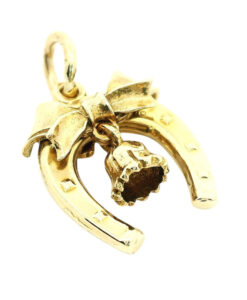 Vintage 9ct Gold Wedding Bell and Horseshoe Charm
