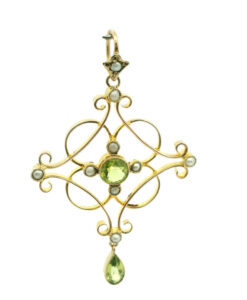Antique 9ct Gold Peridot and Pearl Pendant