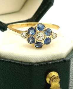 18ct Gold Diamond and Sapphire Cluster Ring