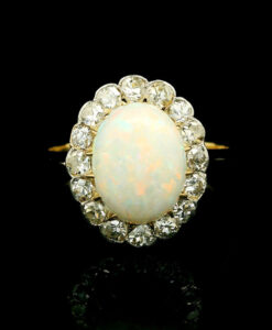 Vintage Gold Diamond and Opal Cluster Ring
