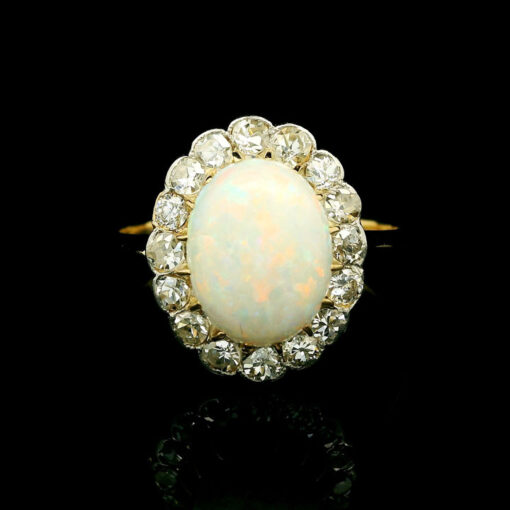 Vintage Gold Diamond and Opal Cluster Ring