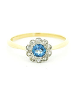 18ct Gold Diamond and Sapphire Cluster Ring c1900
