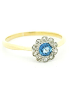 18ct Gold Diamond and Sapphire Cluster Ring c1900