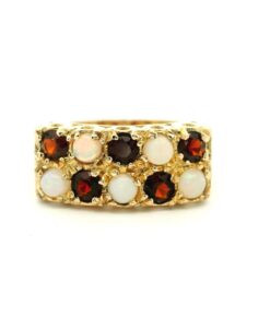 Vintage 9ct Gold Opal & Garnet Cluster Ring