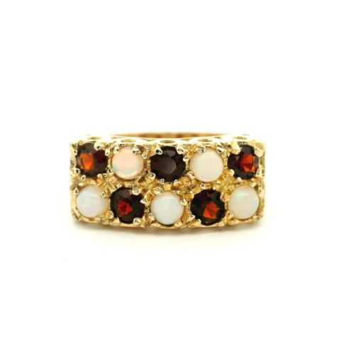 Vintage 9ct Gold Opal & Garnet Cluster Ring