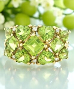 Gold Diamond and Peridot Cluster Ring