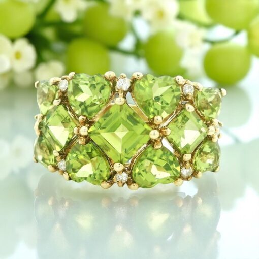 Gold Diamond and Peridot Cluster Ring