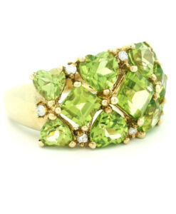 9ct Gold Diamond and Peridot Cluster Ring