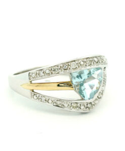 9ct Gold Diamond and Aquamarine Ring
