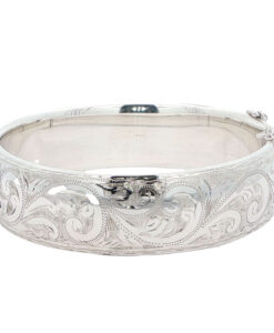 Vintage Sterling Silver Half Engraved Bangle