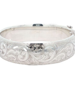 Vintage Sterling Silver Half Engraved Bangle