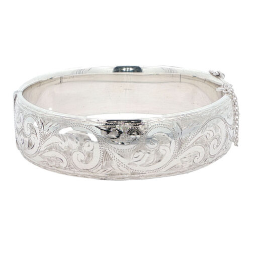 Vintage Sterling Silver Half Engraved Bangle