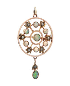 Antique 9ct Rose Gold Opal and Pearl Pendant