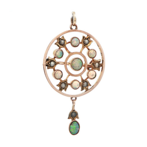 Antique 9ct Rose Gold Opal and Pearl Pendant