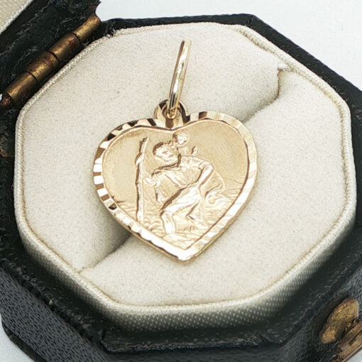 9ct Gold Heart St Christopher Pendant