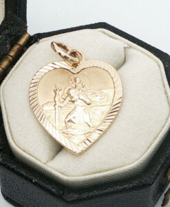 Vintage 9ct Gold Heart St Christopher Pendant
