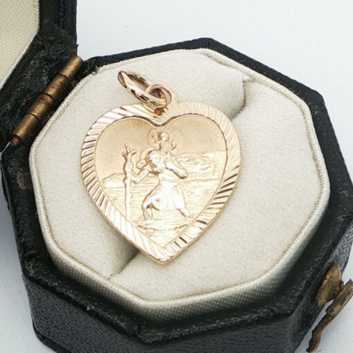 Vintage 9ct Gold Heart St Christopher Pendant