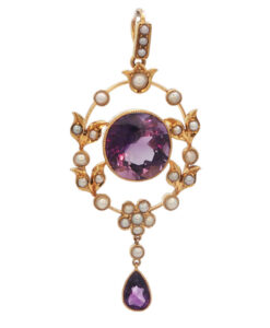 Antique 15ct Gold Amethyst and Pearl Pendant