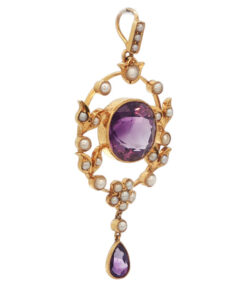 Antique 15ct Gold Amethyst and Pearl Pendant