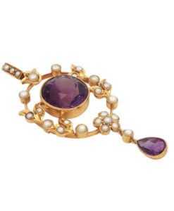Antique 15ct Gold Amethyst and Pearl Pendant