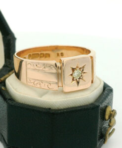 Vintage 9ct Rose Gold Diamond Signet Ring