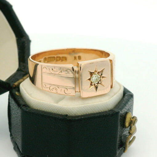 Vintage 9ct Rose Gold Diamond Signet Ring