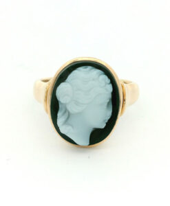 Antique 9ct Gold Green Hardstone Cameo Ring