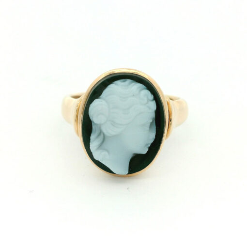 Antique 9ct Gold Green Hardstone Cameo Ring