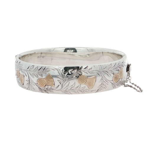 Vintage Sterling Silver and Gold Thistle Bangle