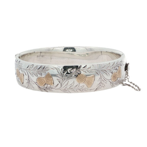 Vintage Sterling Silver and Gold Thistle Bangle