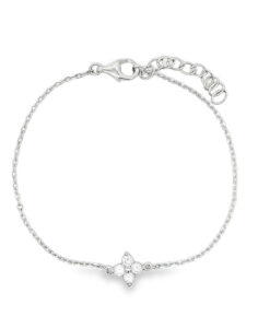 Sterling Silver Sparkling Four Stone Cluster Bracelet
