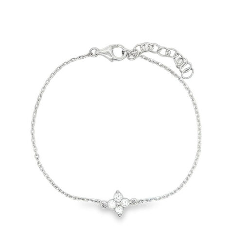 Sterling Silver Sparkling Four Stone Cluster Bracelet