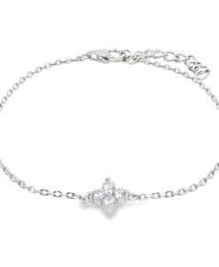 Sterling Silver Sparkling Four Stone Cluster Bracelet