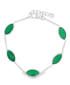 Sterling Silver Marquise Green Agate Bracelet