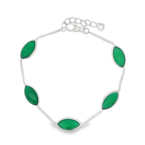 Sterling Silver Marquise Green Agate Bracelet