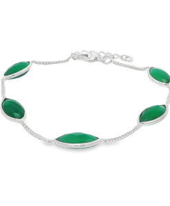 Sterling Silver Marquise Green Agate Bracelet
