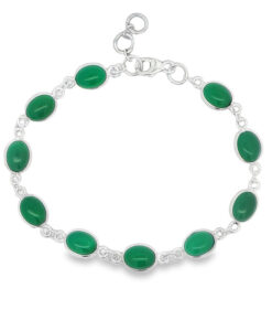 Sterling Silver Cabochon Cut Green Agate Bracelet