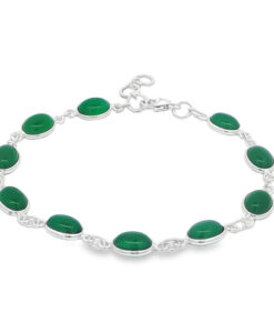 Sterling Silver Cabochon Cut Green Agate Bracelet