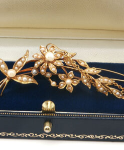 Vintage 15ct Gold Pearl Flower Spray Brooch